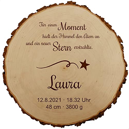 Baumscheibe 30cm MIT GRAVUR (Geburtsteller mit Geburtsdaten) personalisierte Holz-Scheibe Taufgeschenke Geschenke zur Geburt/Taufe für Mädchen & Jungen, MotivGE1 von Sterngraf