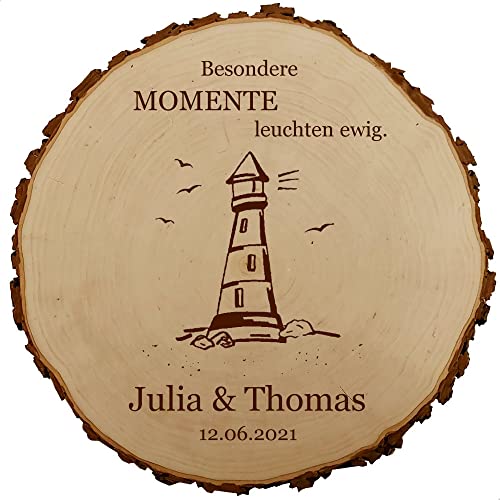 Baumscheibe 30cm mit Gravur (Namen, Datum) personalisierte Holz-Scheibe mit Leuchtturm, Hochzeitsgeschenke Geschenkidee Jubiläum Hochzeitsdeko, MotivH4 von Sterngraf