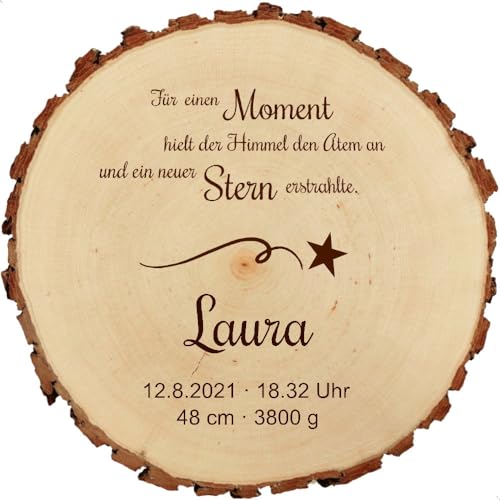 Baumscheibe 23cm mit Gravur (Name, Datum, Uhrzeit, Gewicht, Größe) personalisierte Holz-Scheibe Taufgeschenke Geschenke zur Geburt Taufe, MotivGE1 von Sterngraf