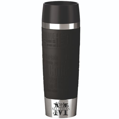 Emsa Isolierbecher 500ml mit Gravur Monogramm/Buchstabe (+ Name) Travel Mug Grande XXL Manschette schwarz personalisierter Kaffeebecher Teebecher, Motiv MO1 von Sterngraf