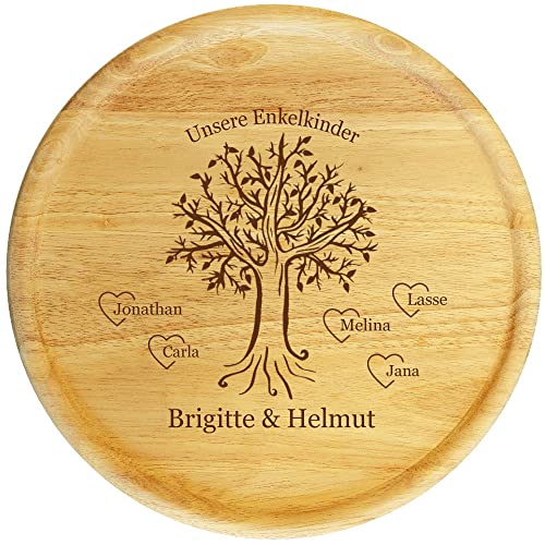 Holz-Teller 32 cm mit Gravur (Namen) personalisiert, Stammbaum/Lebensbaum, Holz Deko-Schild Enkelkinder, Geschenk-Idee für Oma & Opa, Motiv S8 von Sterngraf