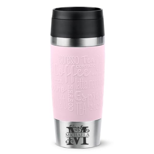 Isolierbecher 360ml mit Gravur Monogramm/Buchstabe (+ Name) Travel Mug Manschette pastell-rosa, personalisierter Kaffeebecher Teebecher, Motiv MO1 von Sterngraf