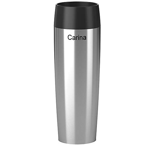 Isolierbecher MIT Gravur - Oben - (z.B. Namen) TRAVEL Mug Grande XXL 500ml Edelstahl Silber, 4h heiß/ 8h kalt, 100% dicht, auslaufsicher, Kaffee & Tee Thermo to-go-Becher von Sterngraf
