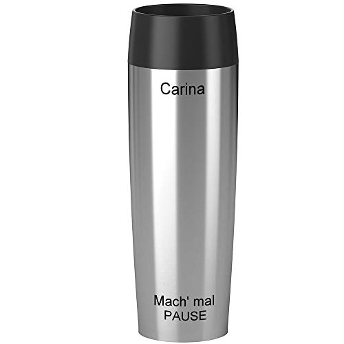 Isolierbecher MIT Gravur - Oben & UNTEN - (z.B. Namen) TRAVEL Mug Grande XXL 500ml Edelstahl Silber, 4h heiß/ 8h kalt, 100% dicht, auslaufsicher, Kaffee & Tee Thermo to-go-Becher von Sterngraf