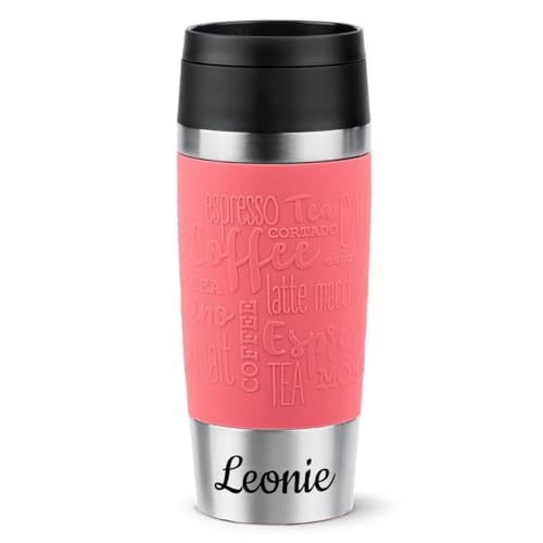 Isolierbecher mit Gravur (zB Namen) 360ml TRAVEL MUG Manschette koralle, personalisierter Thermo-Kaffeebecher/Teebecher von Sterngraf
