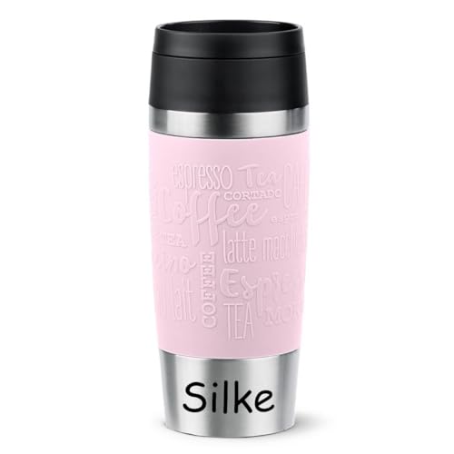 Isolierbecher mit Gravur (zB Namen) 360ml TRAVEL MUG Manschette pastell-rosa, personalisierter Thermo-Kaffeebecher/Teebecher von Sterngraf