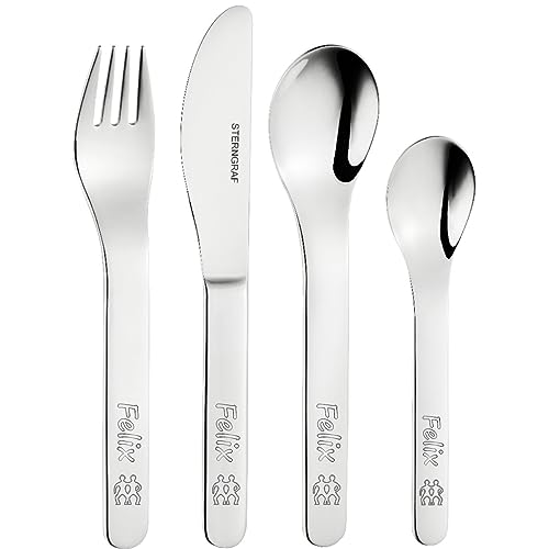 Kinderbesteck mit Gravur Sternzeichen + Name/Datum 4tlg personalisiert - Geschenk zur Geburt/Taufe, Taufgeschenke für Mädchen & Jungen von Sterngraf