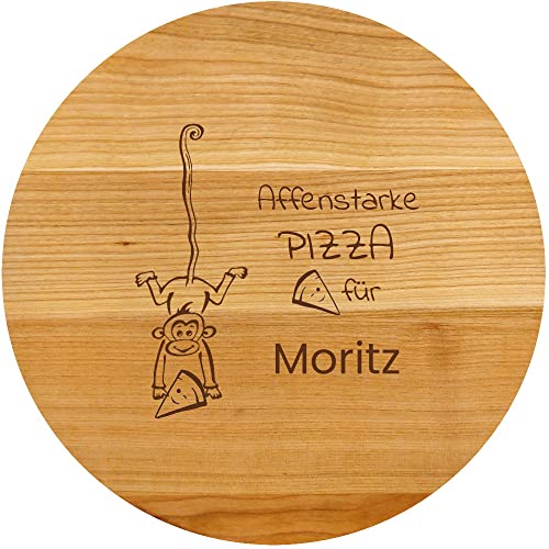 Sterngraf Pizzabrett 30cm, mit Gravur, personalisierter Holz Pizzateller, Geschenkidee zum Geburtstag/Einschulung der Kinder, Affe Tier-Motiv P27 von Sterngraf