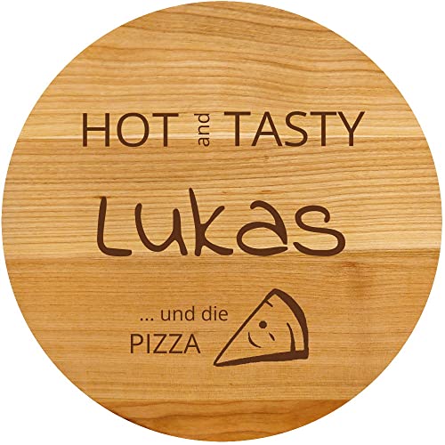 Sterngraf Pizzabrett MIT GRAVUR (Namen) personalisierter Holz Pizza-Teller 30cm, Geschenkidee zu Geburtstagen, Geschenke zum Jahrestag Jubiläum, MotivP7 HOT and TASTY von Sterngraf