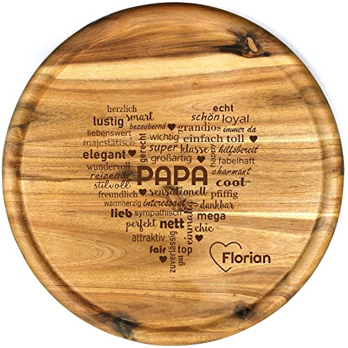 Sterngraf Pizzateller mit Gravur (Namen) personalisiertes Holz Pizzabrett 32cm Akazienholz - Geschenke für Väter, Geschenkidee zum Geburtstag Papi, Herz Motiv P21 Papa von Sterngraf