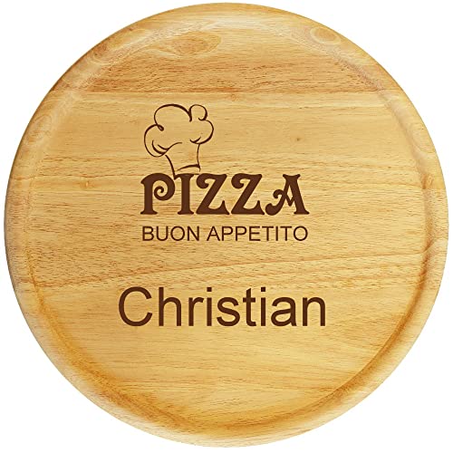 Sterngraf Pizzateller mit Gravur (Namen) personalisiertes Holz Pizzabrett 32cm - Geschenkidee zum Geburtstag, Geschenke Jahrestag Jubiläum, Holz-Teller Kochmütze MotivP4 Buon Appetito von Sterngraf