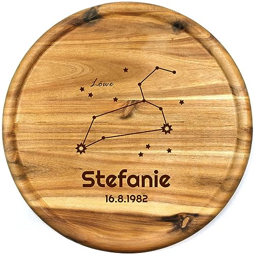 Pizzateller mit Gravur Sternbilder (+Name/Datum) personalisiertes Pizzabrett Akazien-Holz 32cm Geschenk-Idee Geburtstag, Motiv ST3 von Sterngraf