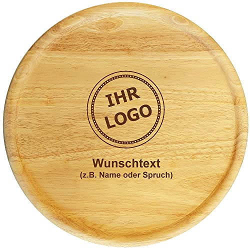 Sterngraf Servier-Teller 32 cm mit Gravur (Firmen-Logo) personalisierter Holz-Teller, Pizzateller - Geschenk-Idee für Mitarbeiter/Werbegeschenk, Motiv S9 Logo von Sterngraf