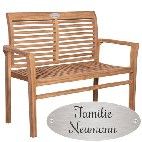 Sterngraf Bank mit Gravur zB Wunschtext (Namen/Spruch), Gartenbank Edelstahlschild personalisiert, Teakholz-Bank Geschenk-Idee Geburtstag Jahrestag Hochzeit von Sterngraf