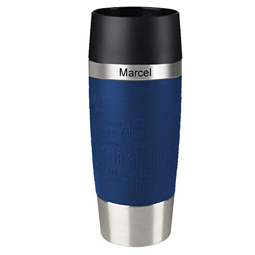 Sterngraf Emsa Isolierbecher MIT Gravur - Oben - (z.B. Namen) TRAVEL Mug 360ml Blau, 4h heiß/ 8h kalt, 100% dicht, auslaufsicher, Kaffee & Tee Thermo to-go-Becher von Sterngraf