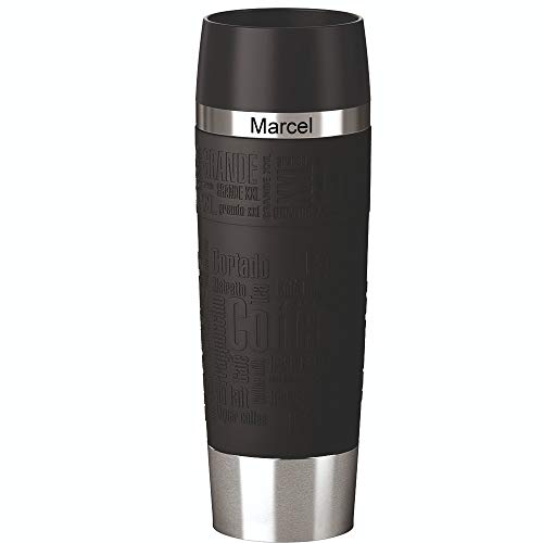Sterngraf Emsa Isolierbecher MIT Gravur - Oben - (z.B. Namen) TRAVEL Mug Grande XXL 500ml Schwarz, 4h heiß/ 8h kalt, 100% dicht, auslaufsicher, Kaffee & Tee Thermo to-go-Becher von Sterngraf