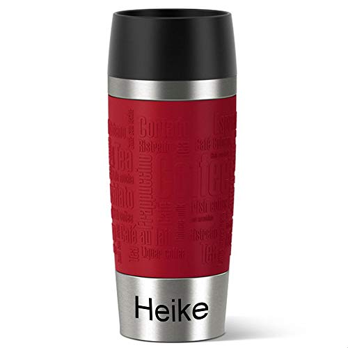 Sterngraf Emsa Isolierbecher MIT Gravur - UNTEN - (z.B. Namen) TRAVEL Mug 360ml Rot, 4h heiß/ 8h kalt, 100% dicht, auslaufsicher, Kaffee & Tee Thermo to-go-Becher von Sterngraf