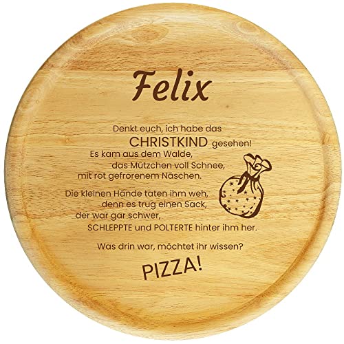Sterngraf Pizzateller 32 cm mit Gravur (Namen) personalisiertes Pizzabrett - Geschenkidee zu Weihnachten/Weihnachtsgeschenke aus Holz, Christkind Motiv P31 von Sterngraf