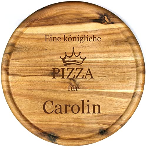 Sterngraf Pizzateller mit Gravur (Name) personalisiertes Holz Pizzabrett 32cm Akazienholz - Geschenkidee zum Geburtstag Hochzeitsgeschenk Jahrestag Jubiläum, Krone MotivP6 Königliche Pizza von Sterngraf