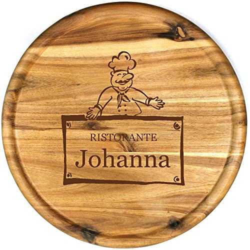 Sterngraf Pizzateller mit Gravur (Namen) personalisiertes Holz Pizzabrett 32cm Akazienholz - Geschenkidee zum Geburtstag, Geschenke Jahrestag Jubiläum, Pizza-Bäcker MotivP15 Ristorante von Sterngraf