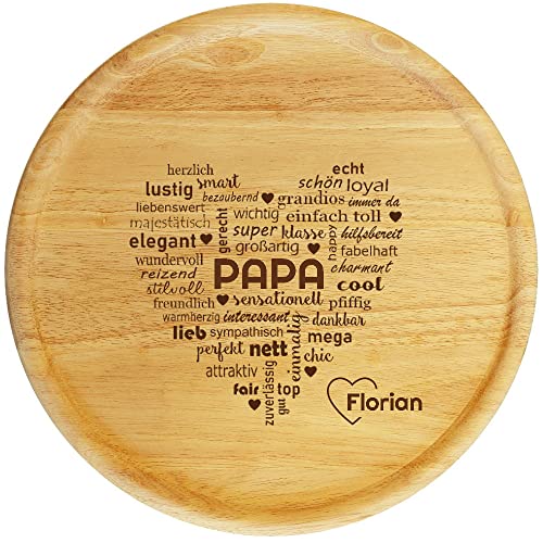 Sterngraf Pizzateller mit Gravur (Namen) personalisiertes Holz Pizzabrett 32cm - Geschenke für Papi, Geschenkidee zum Geburtstag Väter, Herz Motiv P21 Papa von Sterngraf