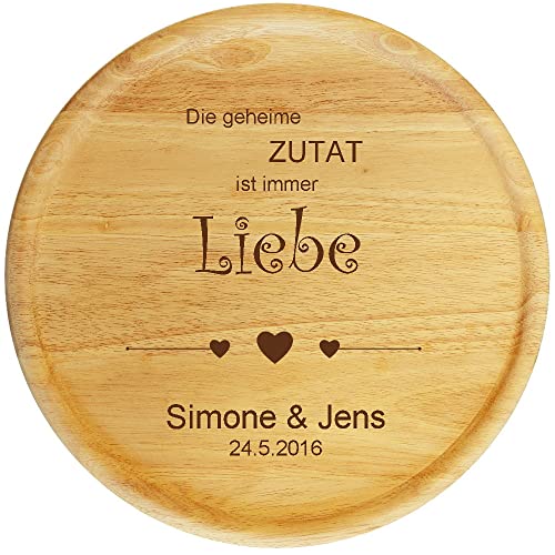 Sterngraf Pizzateller mit Gravur (Namen) personalisiertes Holz Pizzabrett 32cm - Geschenkidee zur Hochzeit, Geschenke Jahrestag Jubiläum Hochzeitsgeschenke, Motiv P16 Geheime Zutat Liebe von Sterngraf