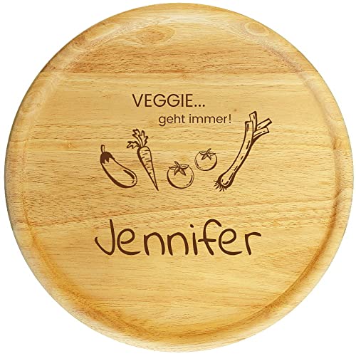 Sterngraf Servier-Platte mit Gravur (Namen) personalisierter Holz Pizza-Teller 32cm - Geschenk-Idee für Veganer/Vegetarier zum Geburtstag, Veggie Gemüse MotivS18 von Sterngraf