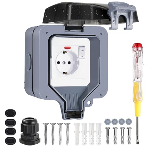 Außensteckdose Wasserdicht IP66 Outdoor Steckdose mit Schalter Kontrollleuchte, 1-Fach Wandsteckdose Feuchtraum Aufputz Schutzkontakt Gartensteckdose Staubdicht Wetterfest Steckdose mit Klappdeckel Außensteckdose Wasserdicht IP66 Outdoor Steckdose mit Schalter Kontrollleuchte, 1-Fach Wandsteckdose Feuchtraum Aufputz Schutzkontakt Gartensteckdose Staubdicht Wetterfest Steckdose mit Klappdeckel von Sternhell