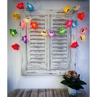 Lichterkette Mit 20 Lampions Aus Handgeschöpften Papier Motiv Eulen von Sternschnuppe1985