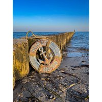 Rettungsring Anker Aus Holz Antik Natur Blau Mit Text "Heimathafen" Ca. 30x30 cm von Sternschnuppe1985