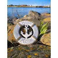Rettungsring Anker Aus Holz Antik Weiß Grau Mit Text "Moin Moin" Ca. 30x30 cm von Sternschnuppe1985