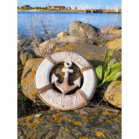 Rettungsring Anker Aus Holz Antik Weiß Natur Mit Text "Liebslingplatz" Ca. 30x30 cm von Sternschnuppe1985