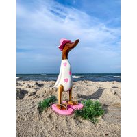 Runner Duck With Hat & Flip-Flop in White Pink Hearts Approx. 28cm High von Sternschnuppe1985