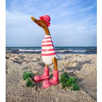 Running Duck With Hat & Boots in Old Pink White Stripes, Approx. 28 cm High von Sternschnuppe1985
