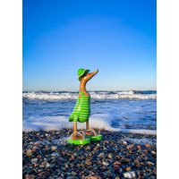 Running Duck With Hat & Flip Flops in A Green White Striped Swimsuit 35 cm High Running Duck With Hat & Flip Flops in A Green White Striped Swimsuit 35 cm High von Sternschnuppe1985