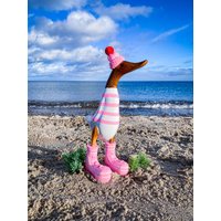 Running Duck With Poodle Cap Boots in Pink-White Striped Approx. 25cm High Running Duck With Poodle Cap Boots in Pink-White Striped Approx. 25cm High von Sternschnuppe1985