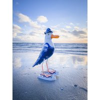 Seagull Retro Style Made Of Wood in Dark Blue With Flip-Flops Approx. 35 cm High von Sternschnuppe1985