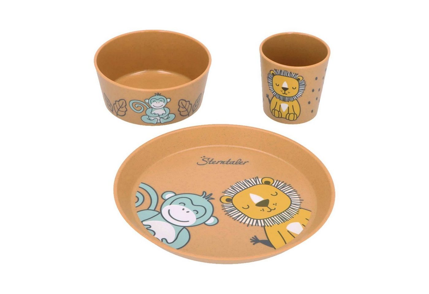 Sterntaler® Kindergeschirr-Set Albert und Lio Kindergeschirr 3er Set (3-tlg), Bio-zirkuläres Material+ Holz von Sterntaler®