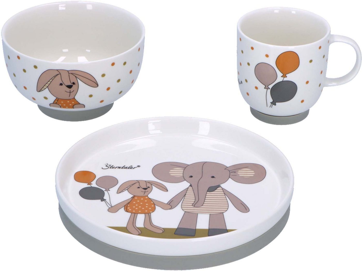 Sterntaler® Kindergeschirr-Set Elefant Eddy und Hase Happy (3-tlg), Porzellan, Silikon von Sterntaler®