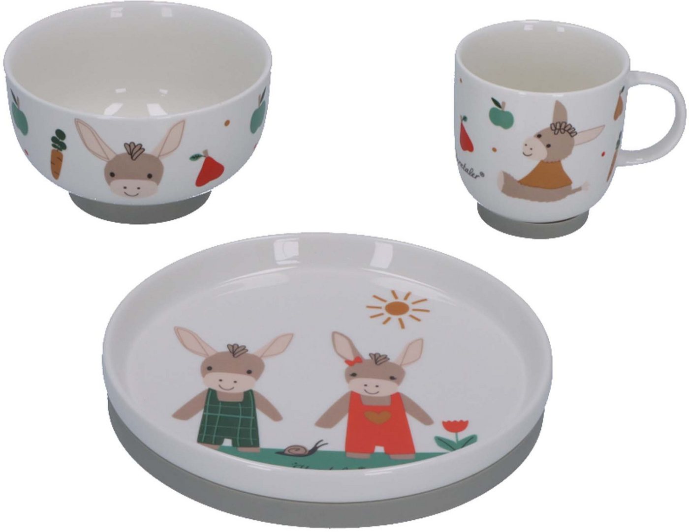 Sterntaler® Kindergeschirr-Set Esel Emmis Garden (3-tlg), Porzellan, Silikon von Sterntaler®