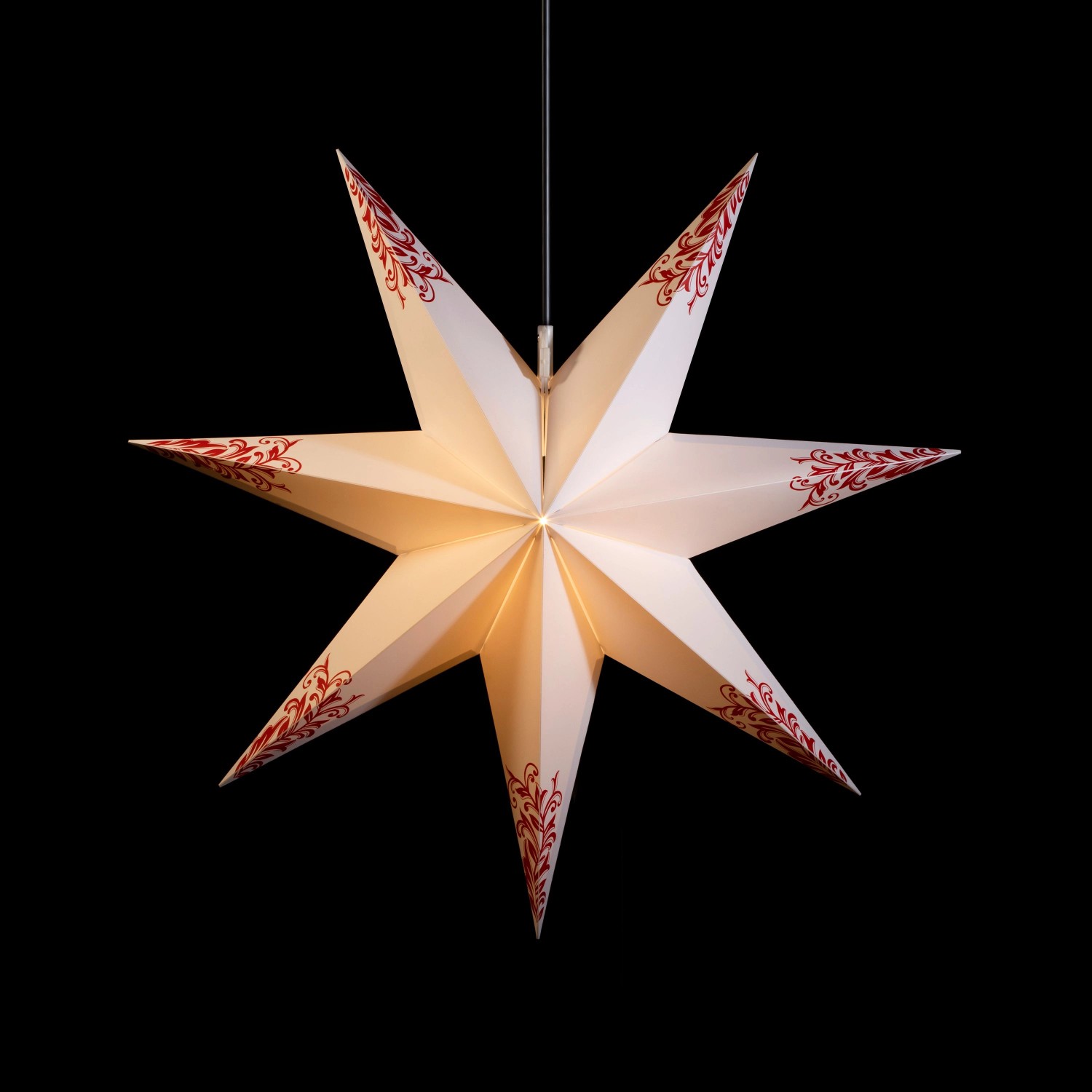 Sterntaler Dekostern Weihnachtsstern mit Ornamenten 7-Zacker Faltstern 60cm Außen Glühbirne Netzstecker Weiß-Rot von Sterntaler