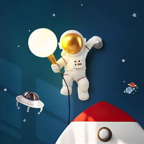 Stesulfr Astronauten Wandleuchte moderne Cartoon Kindermond Wandlampe 3D Mondform Acryl Lampenschirm LED Nachttisch Wandleuchte Nachtlicht dimmbar geeignet für Jungen und Mädchen Schlafzimmer Flur(1PC von Stesulfr
