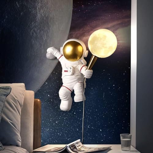 Stesulfr Astronauten Wandleuchte moderne Cartoon Kindermond Wandlampe 3D Mondform Acryl Lampenschirm LED Nachttisch Wandleuchte Nachtlicht dimmbar geeignet für Jungen und Mädchen Schlafzimmer Flur(1PC von Stesulfr