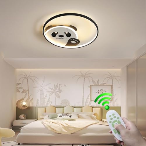 Stesulfr Deckenlampe Dimmbar LED Innen Kinderzimmerlampe Cartoon Panda Form Eisen Deckenleuchte Schwarz Kreative Beleuchtung 42W mit Fernbedienung Geeignet für Restaurant Babyzimmer Wohnzimmer Deckenl von Stesulfr