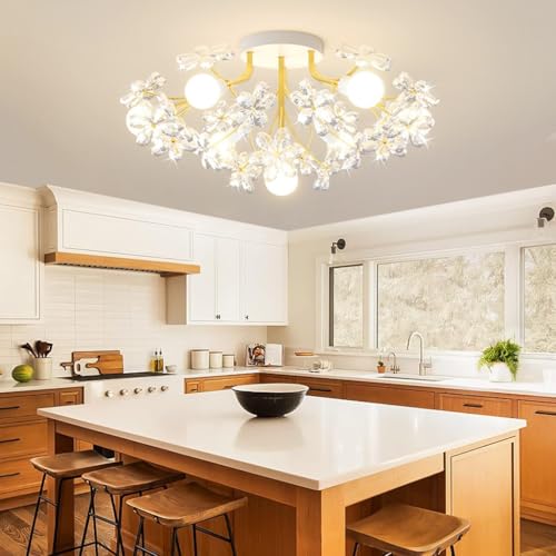 Stesulfr Deckenlampe E27 mittelalterliche Kristall dekorative Beleuchtung 7 Lichter goldene Eisen Deckenleuchte Feuerwerk Form Schlafzimmerlampe geeignet für Esszimmer Wohnzimmer Küche schicker Kronle von Stesulfr