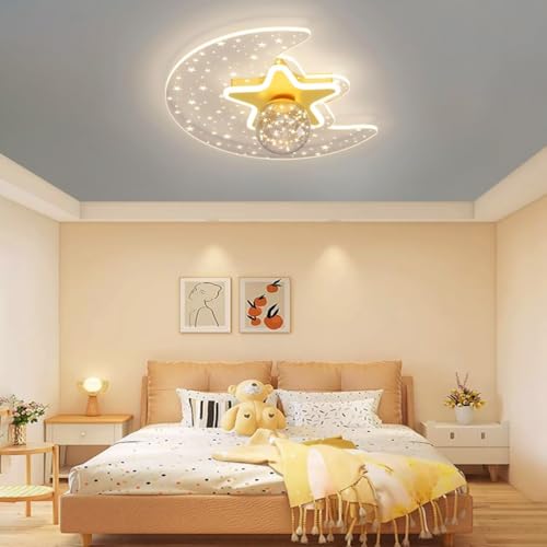 Stesulfr Deckenleuchte Kreative Kinderzimmer Dimmbare LED mit Fernbedienung Kronleuchter Mondform Deckenlampe Moderne Dekorative Beleuchtungsvorrichtung Geeignet für Jungen Mädchen Schlafzimmer Babyzi von Stesulfr