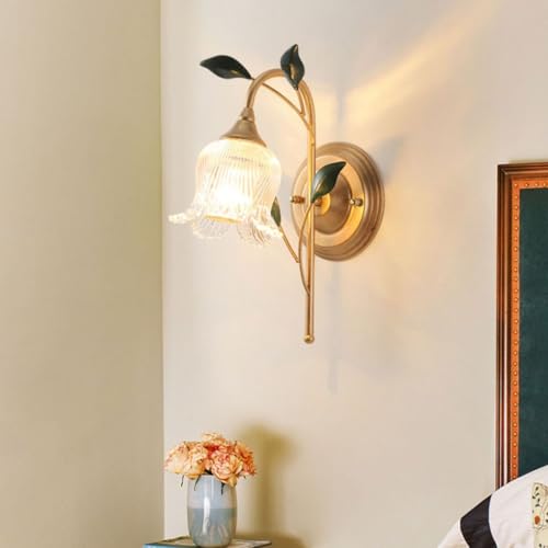 Stesulfr Glasblumen Wandlampe französische Retro E14-Fassung Wandleuchte im Landhausstil antike Bauernhaus Wandbeleuchtung geeignet für Schlafzimmer Nachttisch Wohnzimmer Flur dekorative Innenbeleucht von Stesulfr