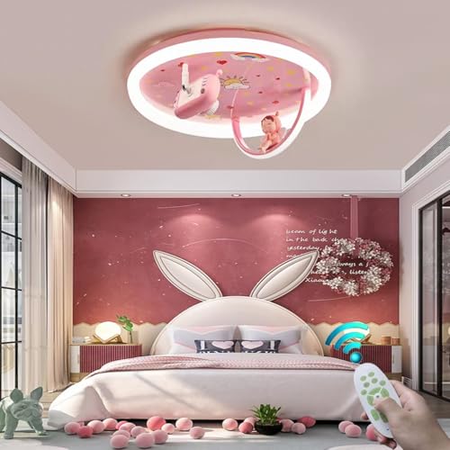 Stesulfr LED Rosa Deckenlampe mit Fernbedienung Mädchenzimmer Deckenbeleuchtung Dimmbar Kreativ Harz Puppe Dekoration Kronleuchter Geeignet für Schlafzimmer Esszimmer Büro Deckenleuchte von Stesulfr