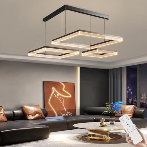 Stesulfr Moderner Kronleuchter aus Aluminium LED großes Wohnzimmer in einer Villa Pendelleuchte dimmbar 120W schwarz geometrische Form stilvolle Deckenlampe geeignet für Wohnzimmer Schlafzimmer Esszim von Stesulfr