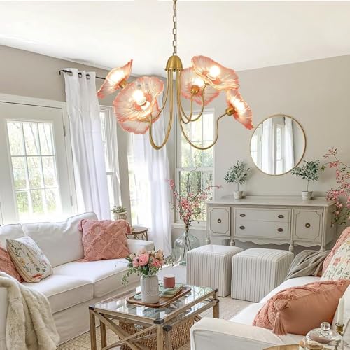 Stesulfr Moderner nordischer Kronleuchter mit 6 Lichtern Hängelampe für Kücheninseln Lotusblatt Hängelampe aus Glas Leuchte Hängelampe französische klassische Blumenleuchte Wohnzimmer Esszimmer Schlaf Stesulfr Moderner nordischer Kronleuchter mit 6 Lichtern Hängelampe für Kücheninseln Lotusblatt Hängelampe aus Glas Leuchte Hängelampe französische klassische Blumenleuchte Wohnzimmer Esszimmer Schlaf von Stesulfr